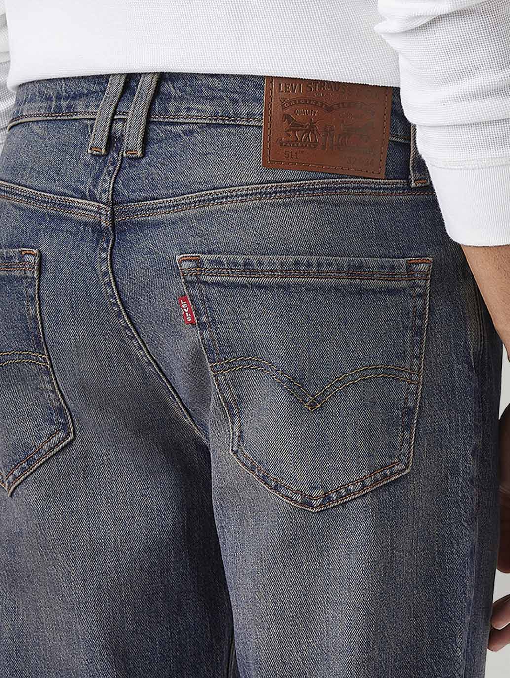 Men's 511 Blue Slim Fit Mid Rise Jeans - Detail View