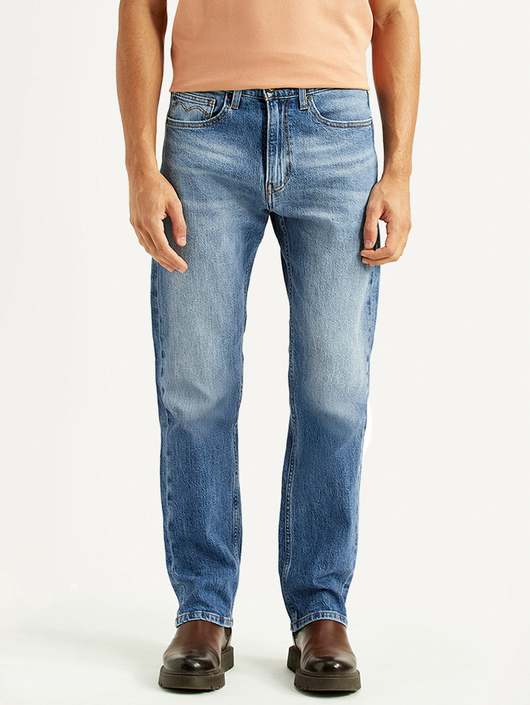 Men's 505 Blue Straight Fit Mid Rise Jeans - Front View