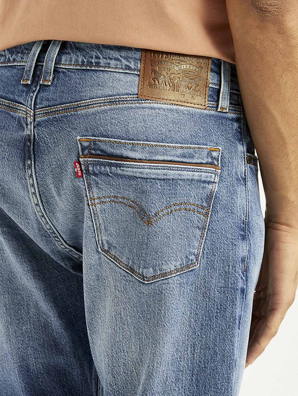 Men's 505 Blue Straight Fit Mid Rise Jeans - Detail View