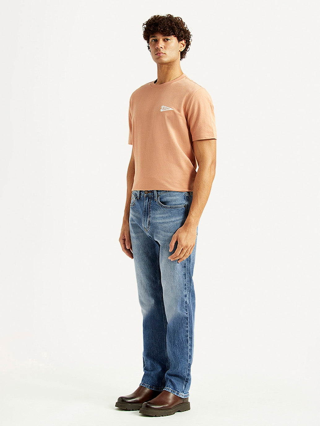 Men's 505 Blue Straight Fit Mid Rise Jeans - Side View
