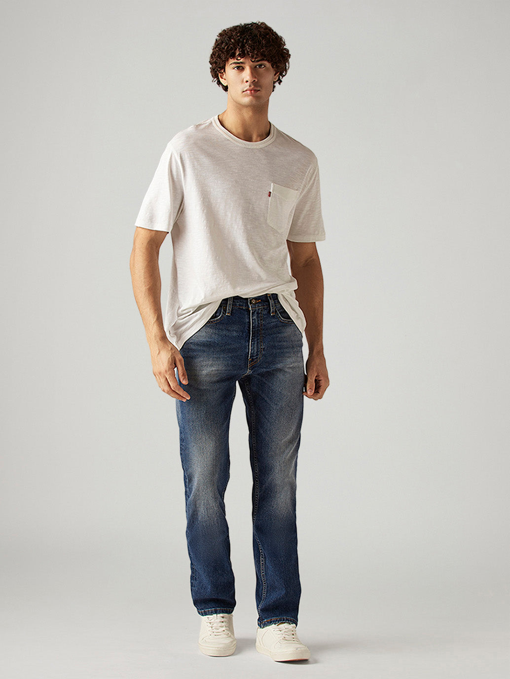 Men's 505 Blue Straight Fit Mid Rise Jeans - Styleshot View