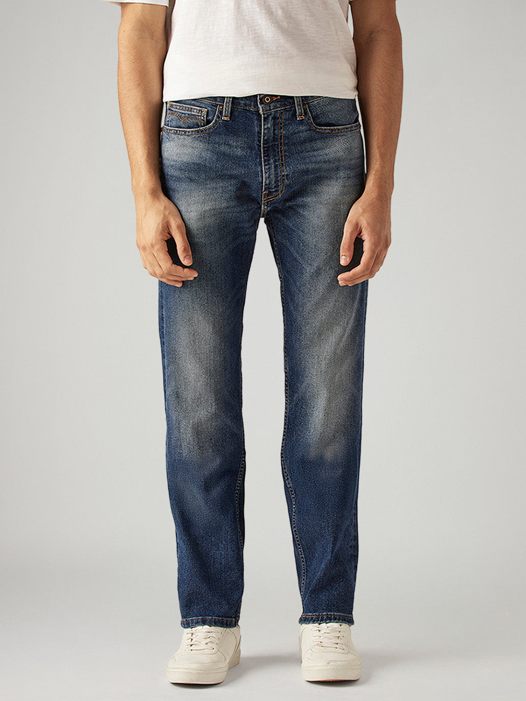 Men's 505 Blue Straight Fit Mid Rise Jeans - Front View