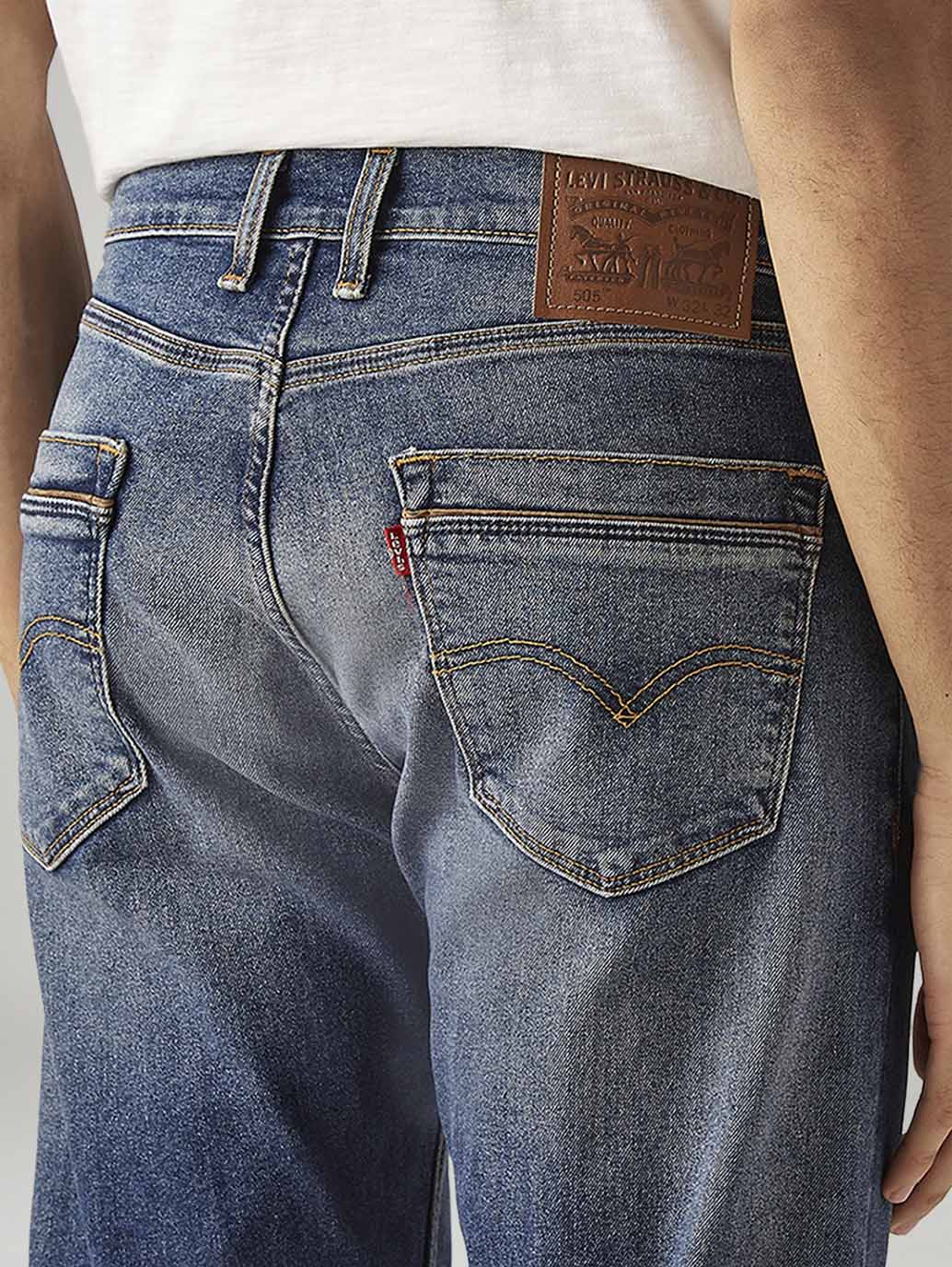 Men's 505 Blue Straight Fit Mid Rise Jeans - Detail View