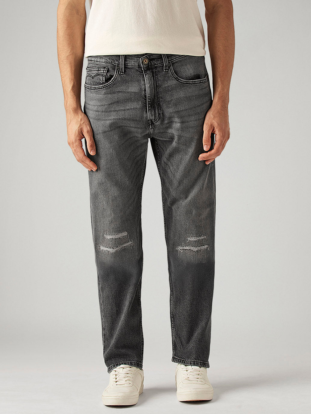 Men's 505 Grey Straight Fit Mid Rise Jeans - Front View