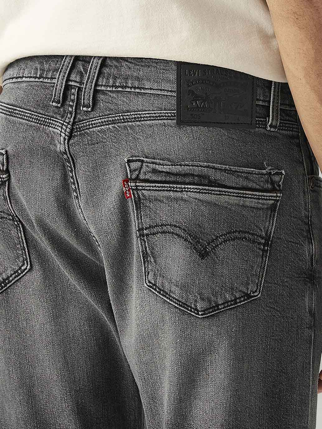 Men's 505 Grey Straight Fit Mid Rise Jeans - Detail View