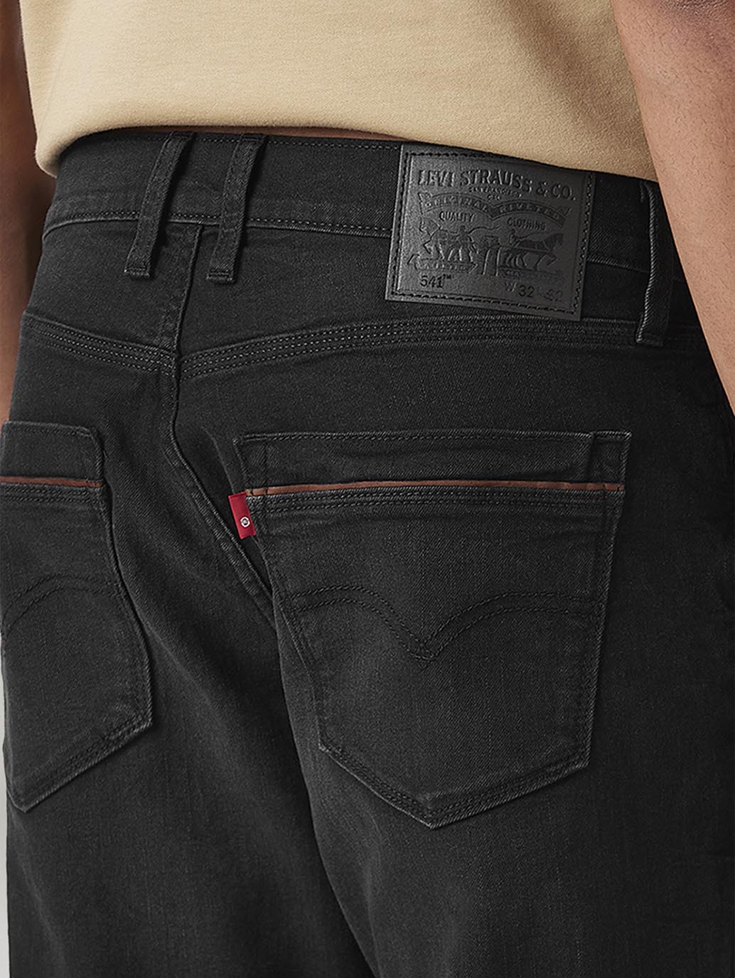 Men's 541 Black Athletic Tapered Fit Mid Rise Jeans - Detail View