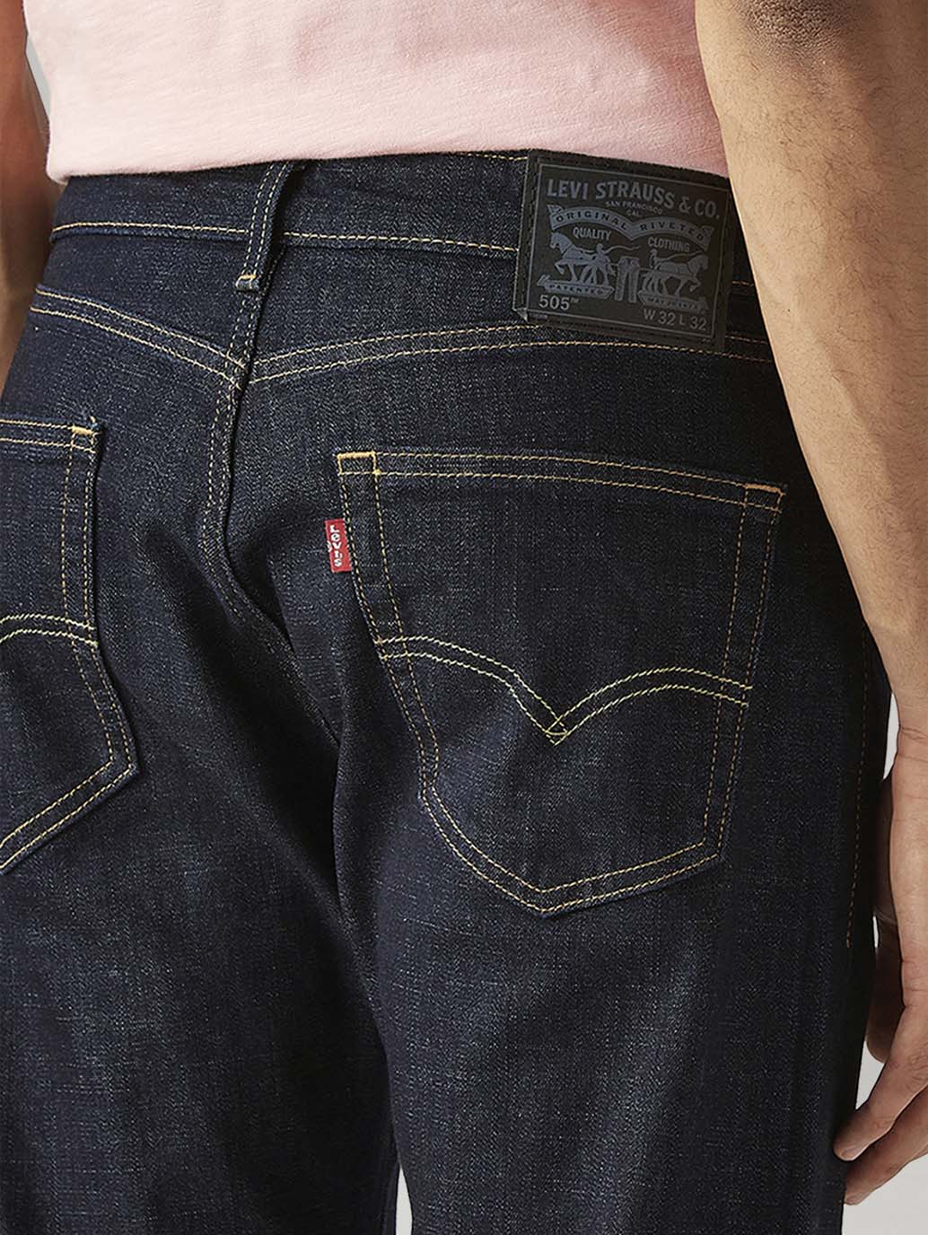 Men's 505 Navy Straight Fit Mid Rise Jeans - Detail View
