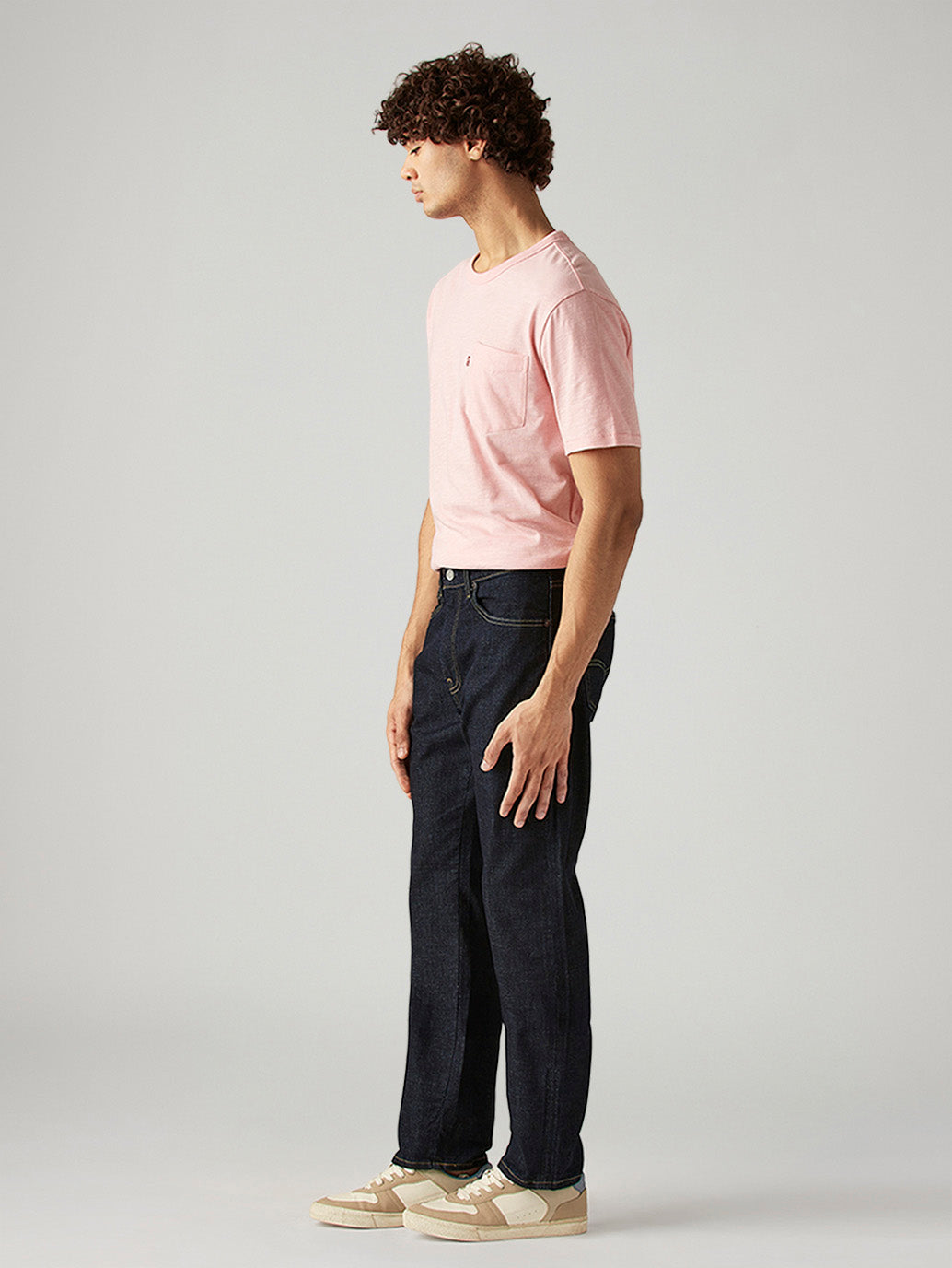 Men's 505 Navy Straight Fit Mid Rise Jeans - Side View