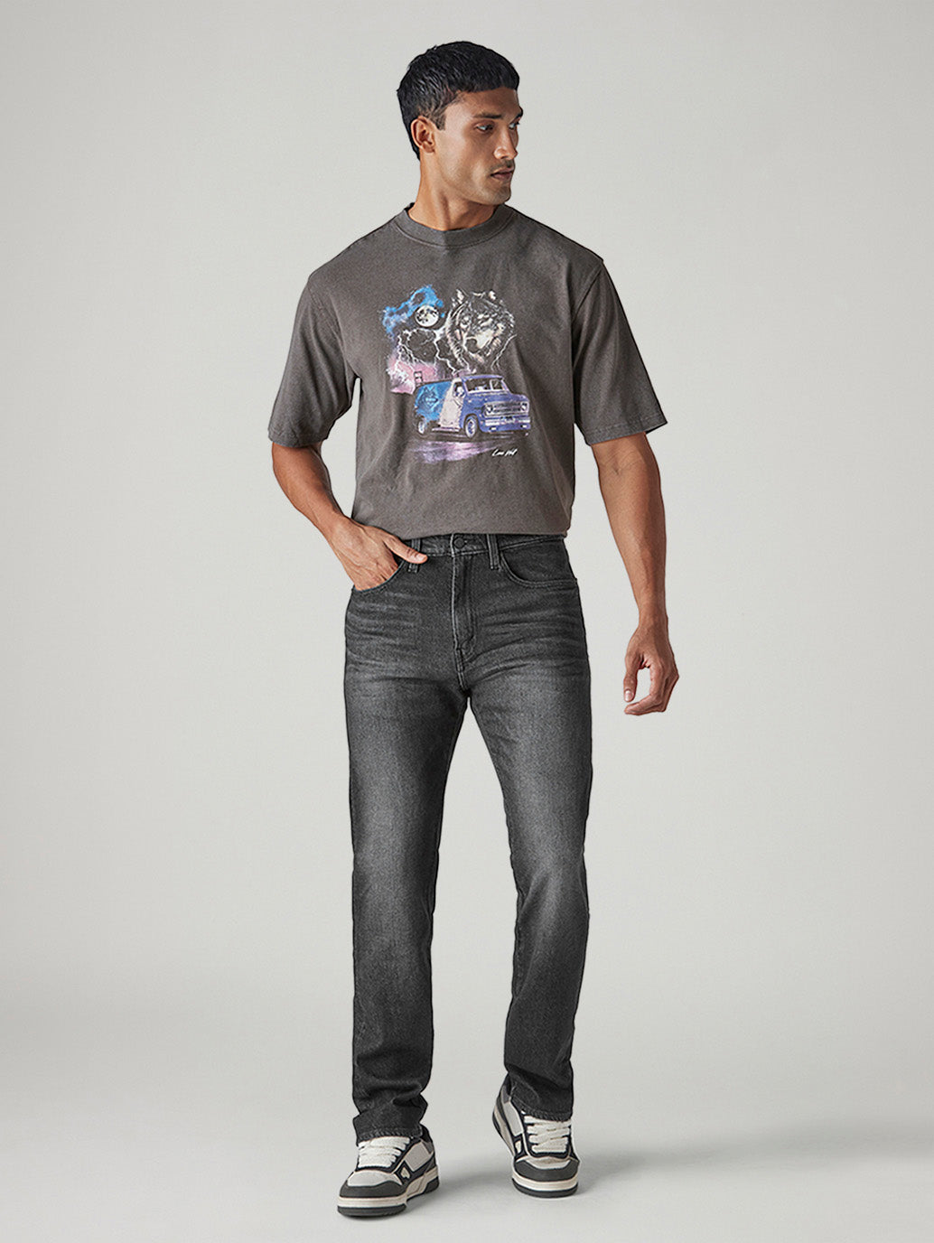 Men's 505 Charcoal Grey Straight Fit Mid Rise Commuter Jeans - Front View