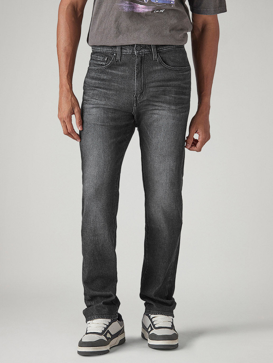 Men's 505 Charcoal Grey Straight Fit Mid Rise Commuter Jeans - Front View