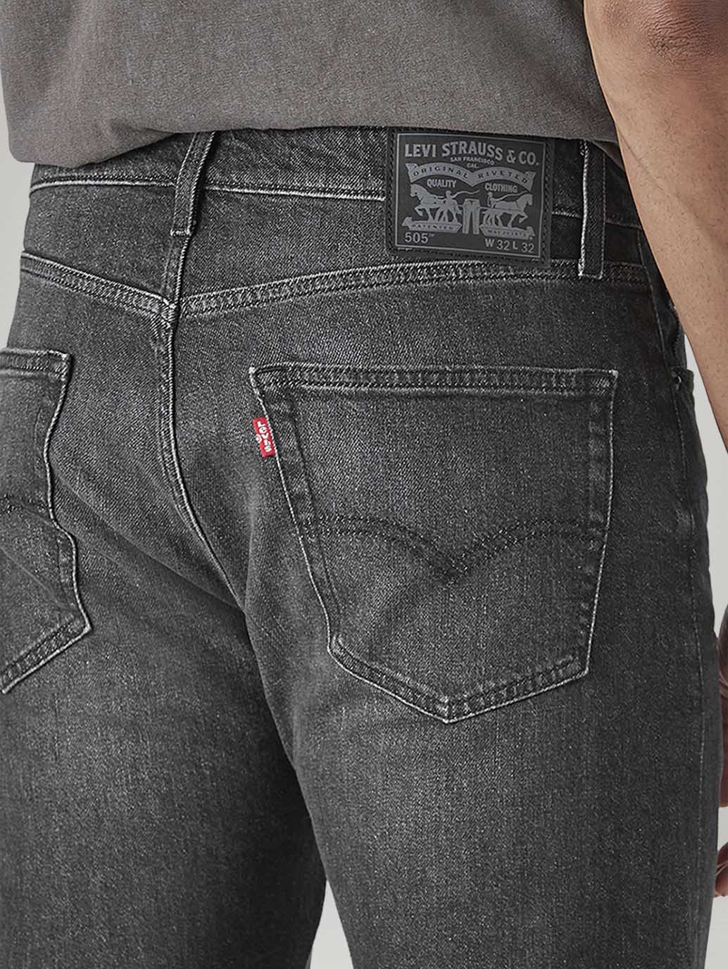 Men's 505 Charcoal Grey Straight Fit Mid Rise Commuter Jeans - Detail View