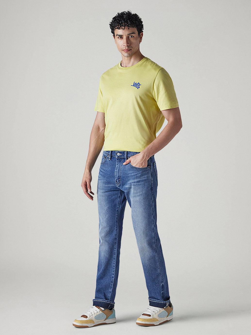 Men's 505 Blue Straight Fit Mid Rise Commuter Jeans - Side View