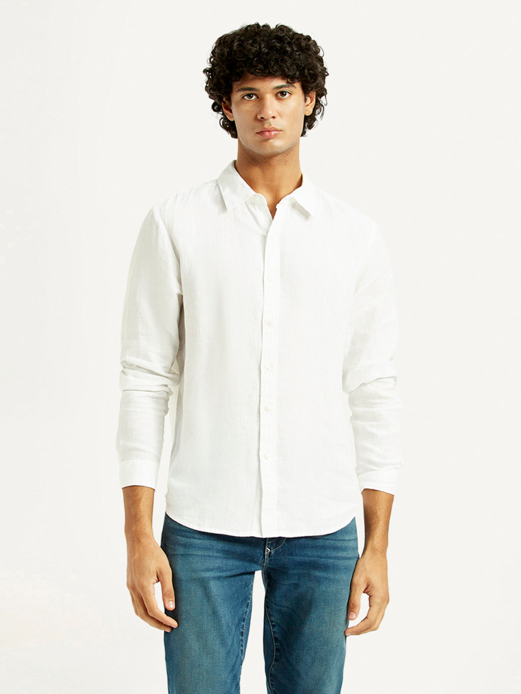 Men's Solid Slim Fit Linen Shirt - Front View