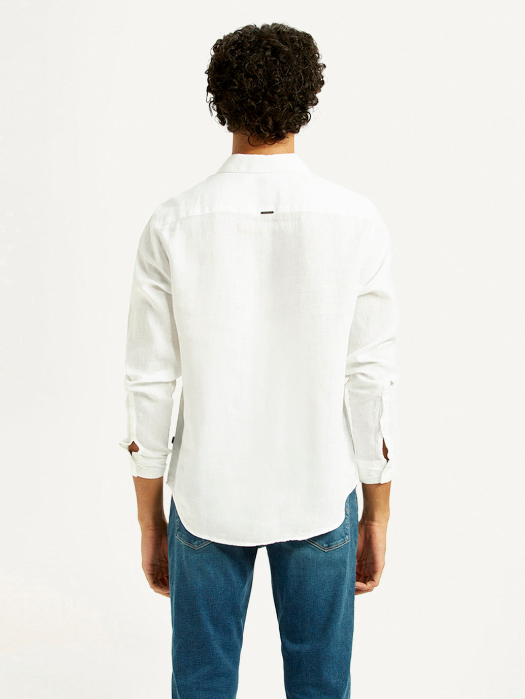 Men's Solid Slim Fit Linen Shirt - Back View