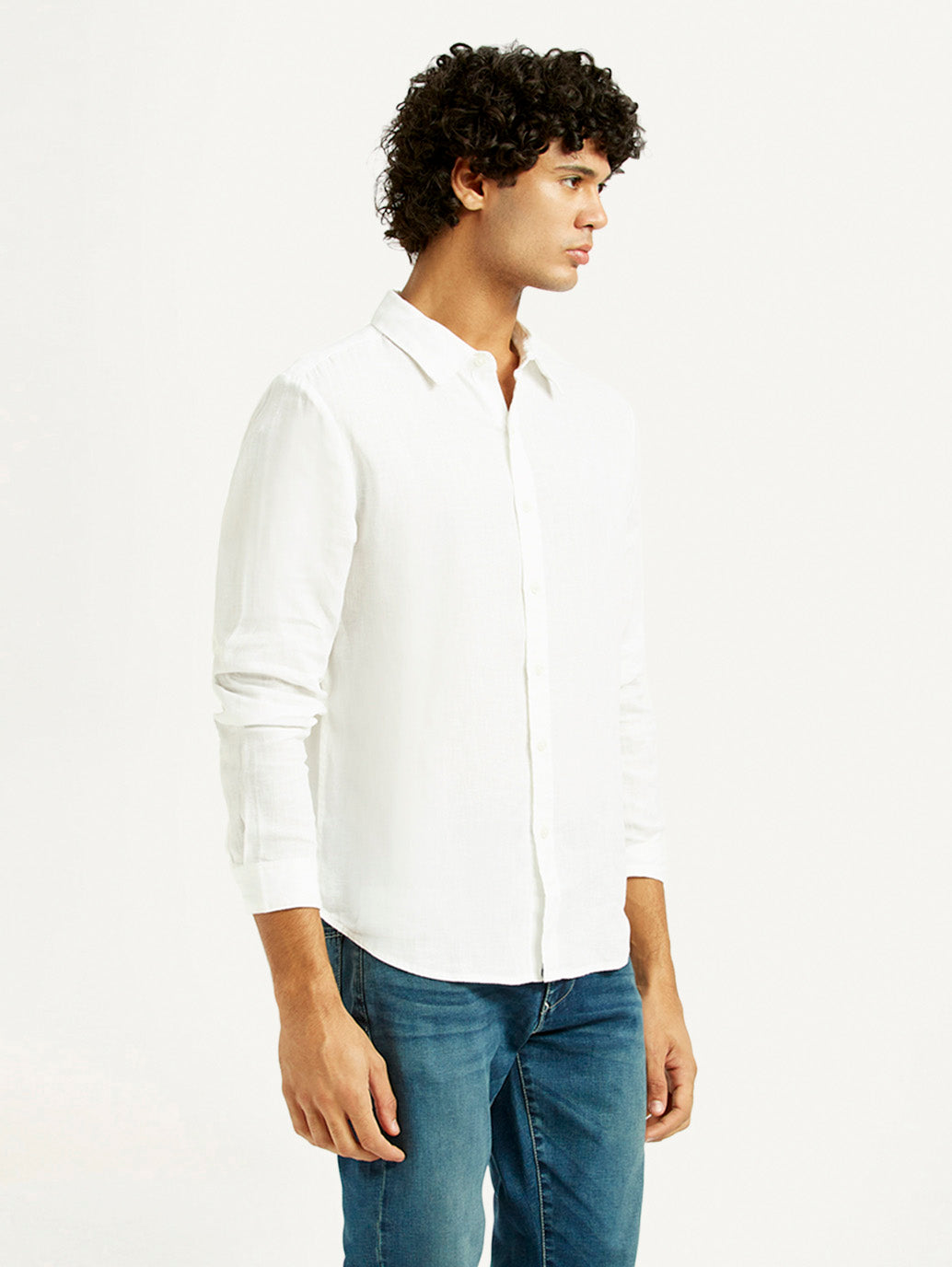 Men's Solid Slim Fit Linen Shirt - Side View