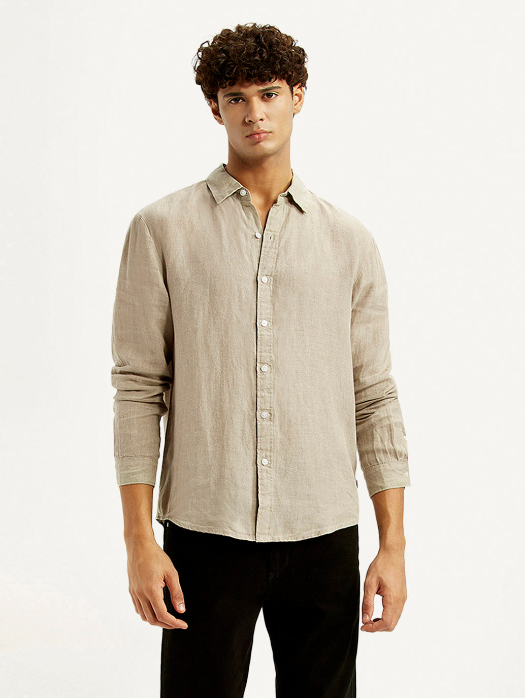 Men's Solid Beige Slim Fit Shirt - Styleshot View