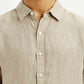 Men's Solid Beige Slim Fit Shirt - Detail View