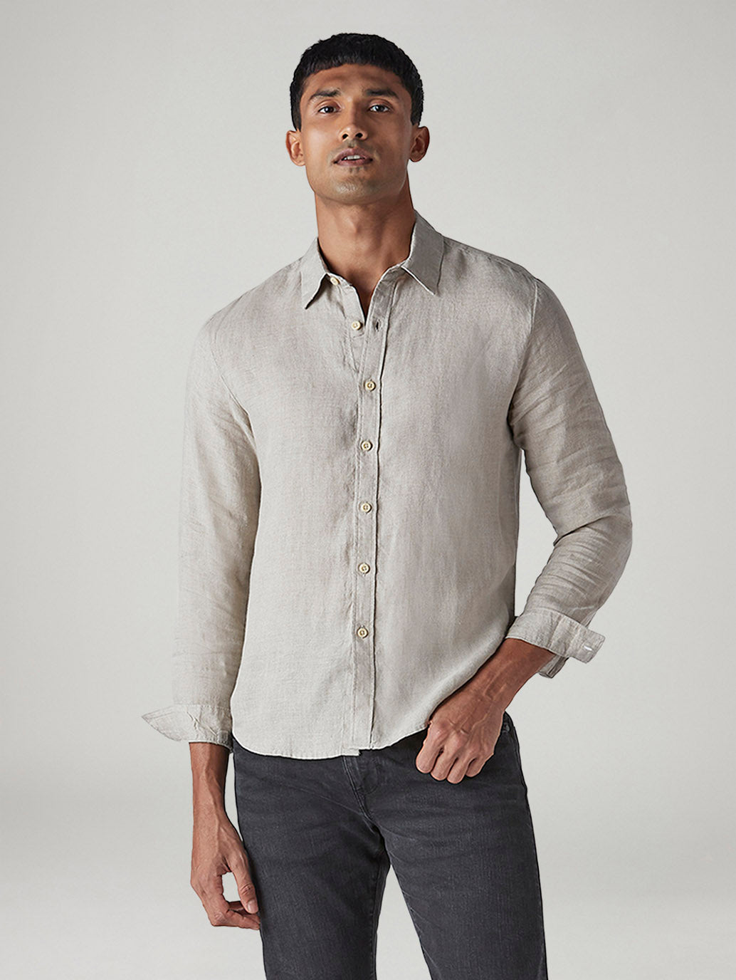 Men's Solid Slim Fit Redloop Linen Shirt - 20 View