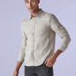 Men's Solid Slim Fit Redloop Linen Shirt - Front View