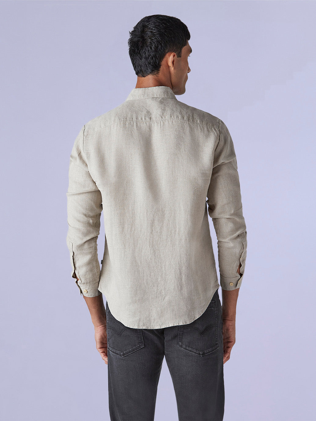 Men's Solid Slim Fit Redloop Linen Shirt - Back View