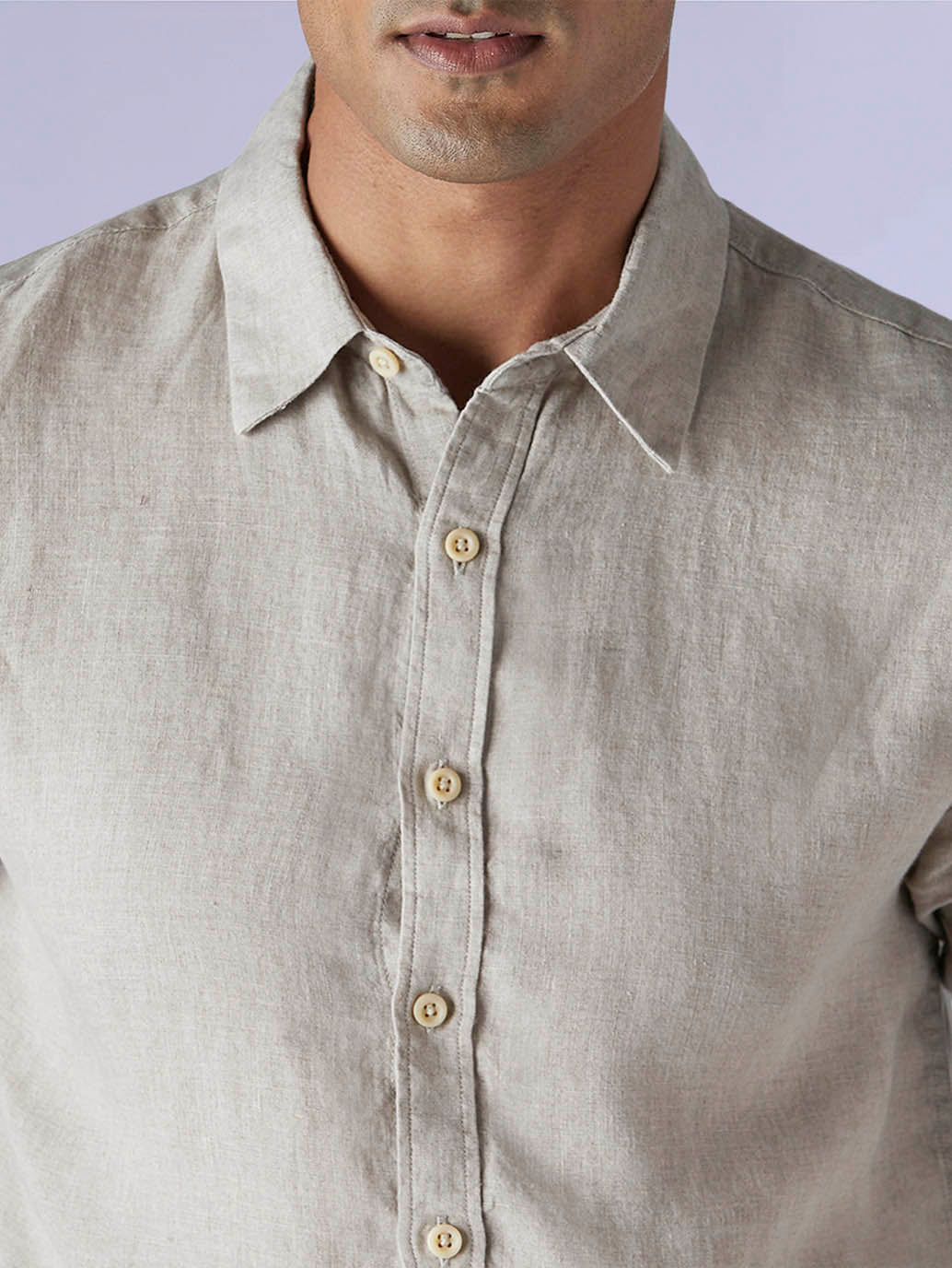 Men's Solid Slim Fit Redloop Linen Shirt - Detail View