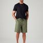 Men's Olive Baggy Fit Mid Rise Linen Shorts - Styleshot View