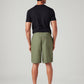 Men's Olive Baggy Fit Mid Rise Linen Shorts - Back View