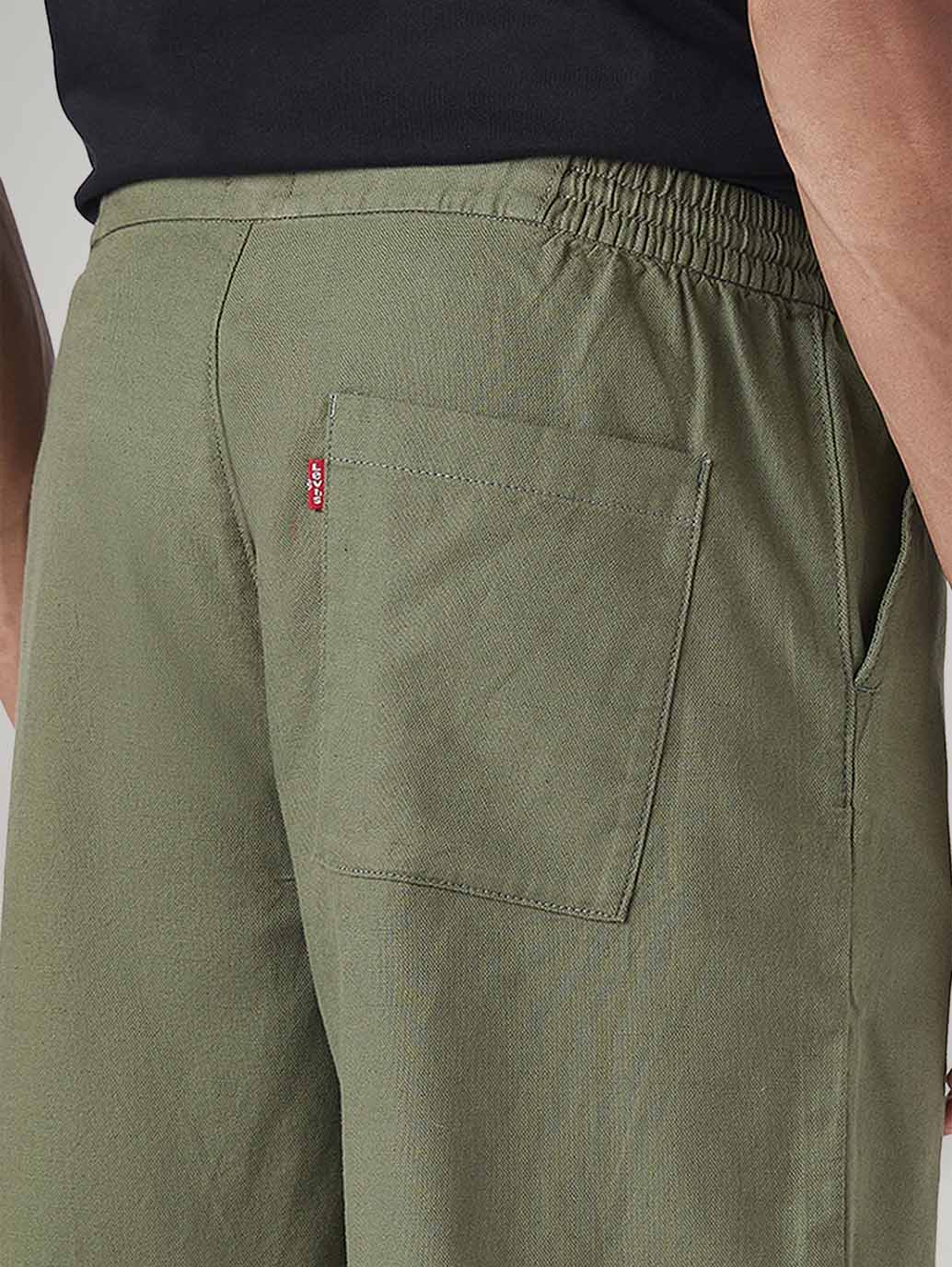 Men's Olive Baggy Fit Mid Rise Linen Shorts - 20 View
