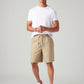 Men's Beige Baggy Fit Mid Rise Linen Shorts - Styleshot View