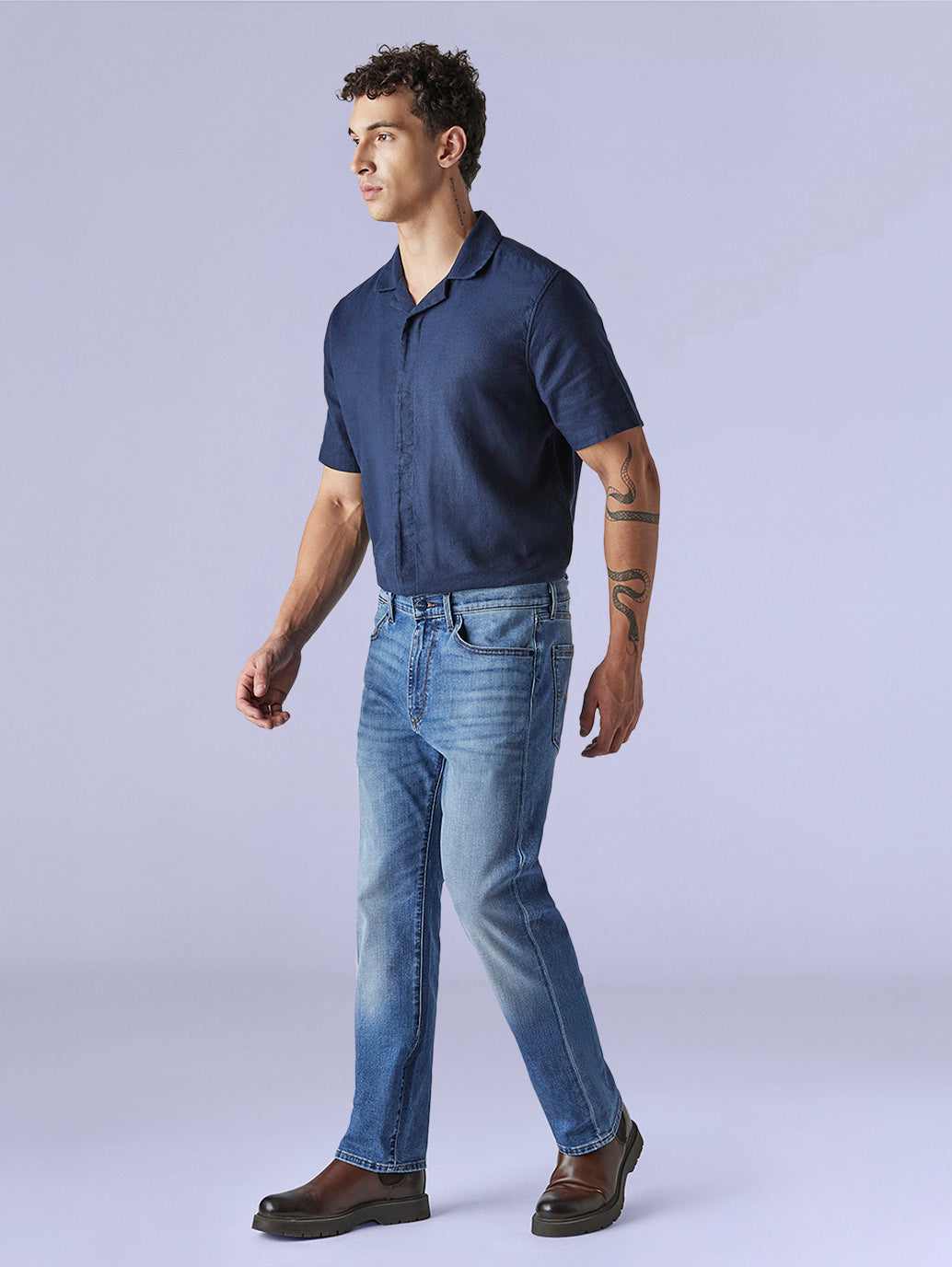 Men's Redloop 505 Blue Straight Fit Mid Rise Jeans - 423ddb87-1e78-4eb3-833e-5566dd3264d2 View