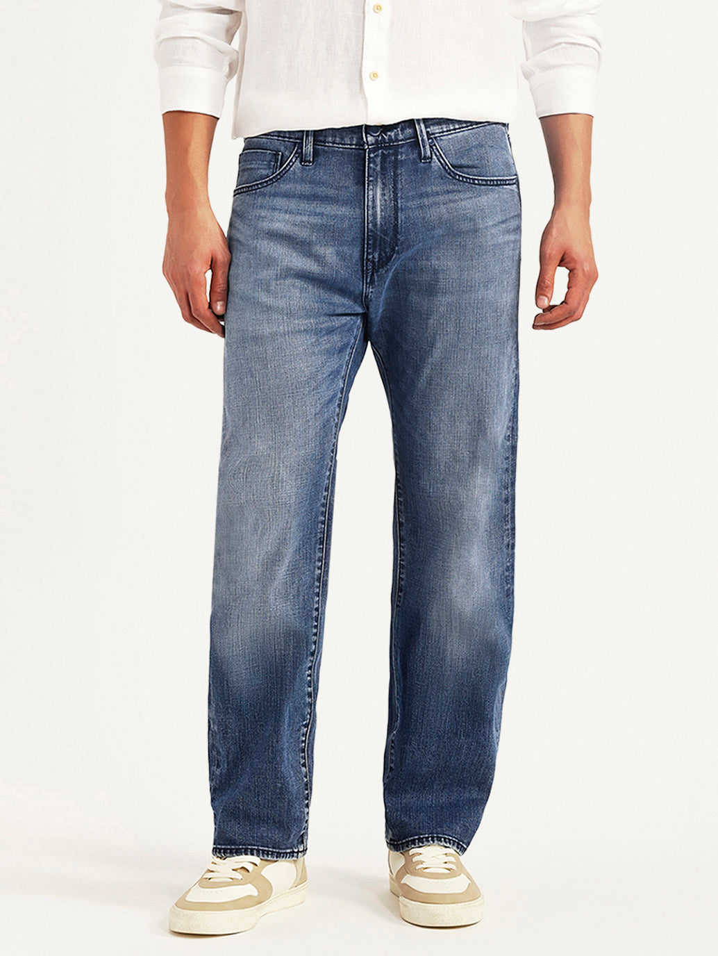 Men's Redloop 505 Blue Straight Fit Mid Rise Jeans - Front View