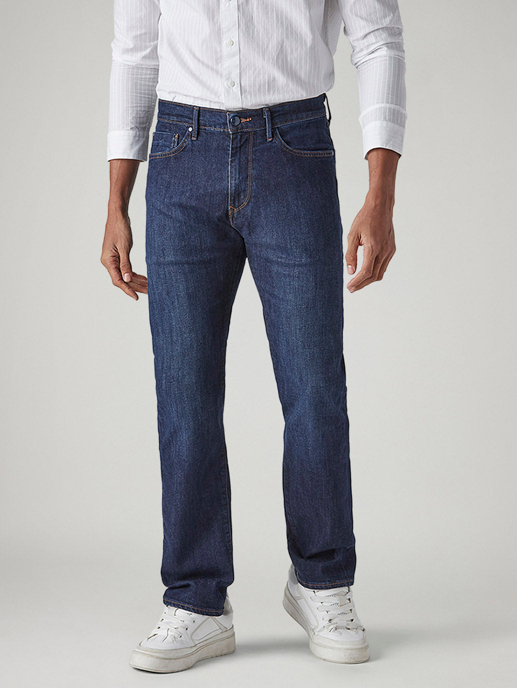 Men's 505 Dark Indigo Straight Fit Mid Rise Redloop Jeans - Front View
