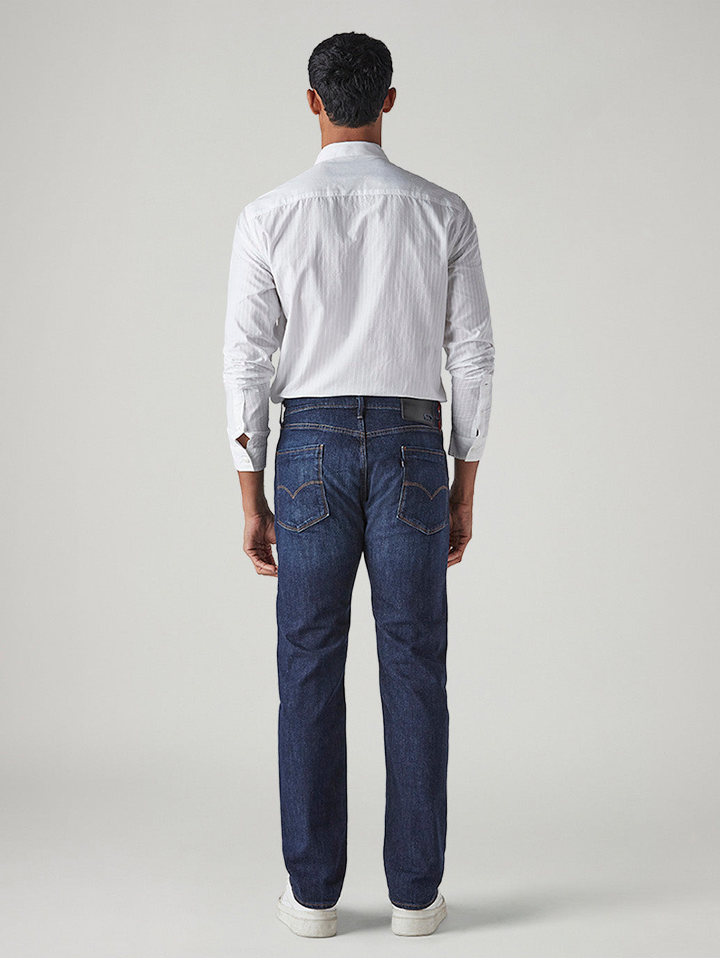 Men's 505 Dark Indigo Straight Fit Mid Rise Redloop Jeans - Back View