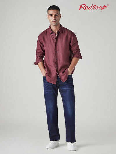 Men's 505 Dark Indigo Straight Fit Mid Rise Redloop Jeans-image-43