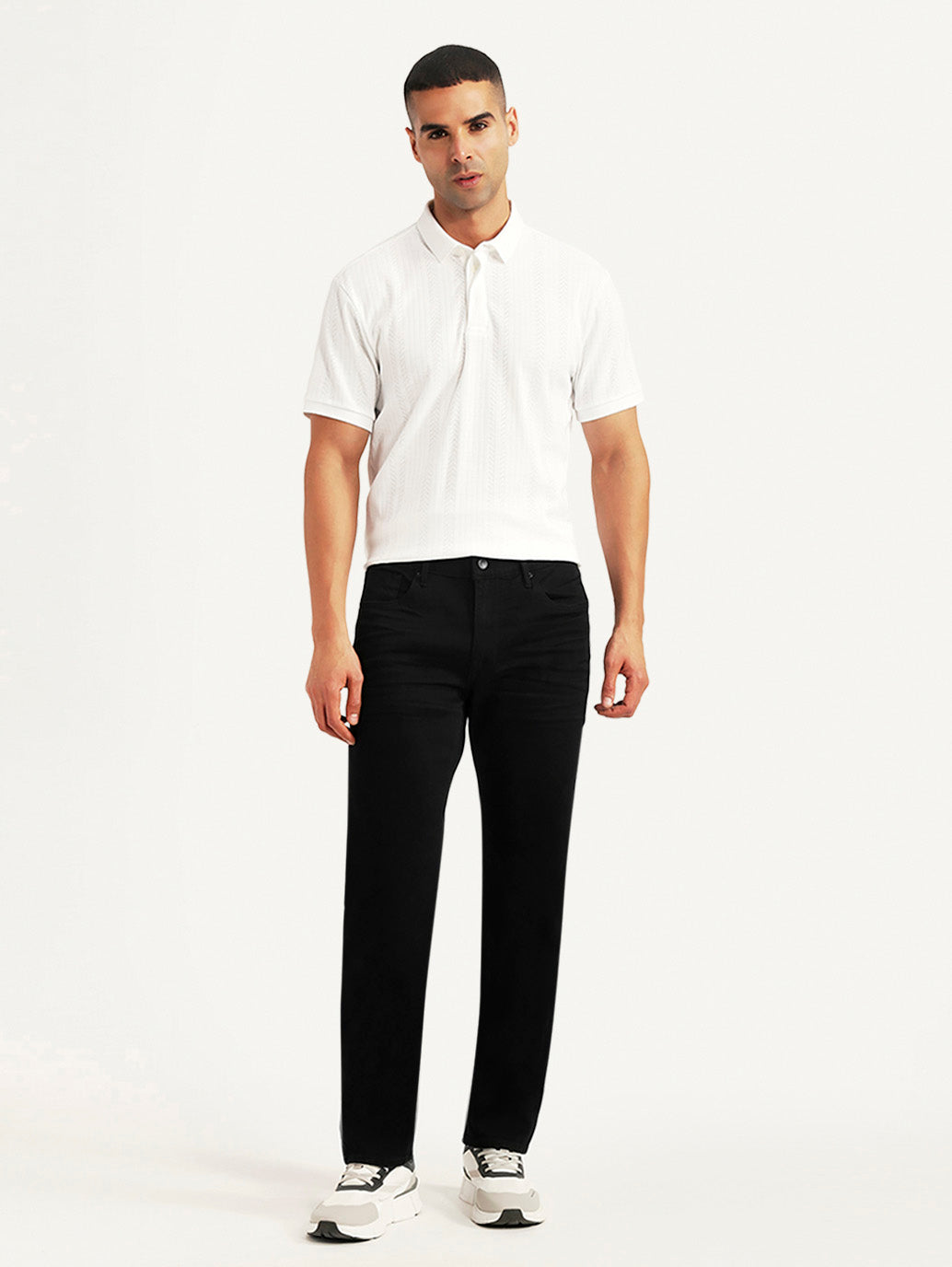 Men's Redloop 511 Black Slim Fit Mid Rise Jeans - Front View