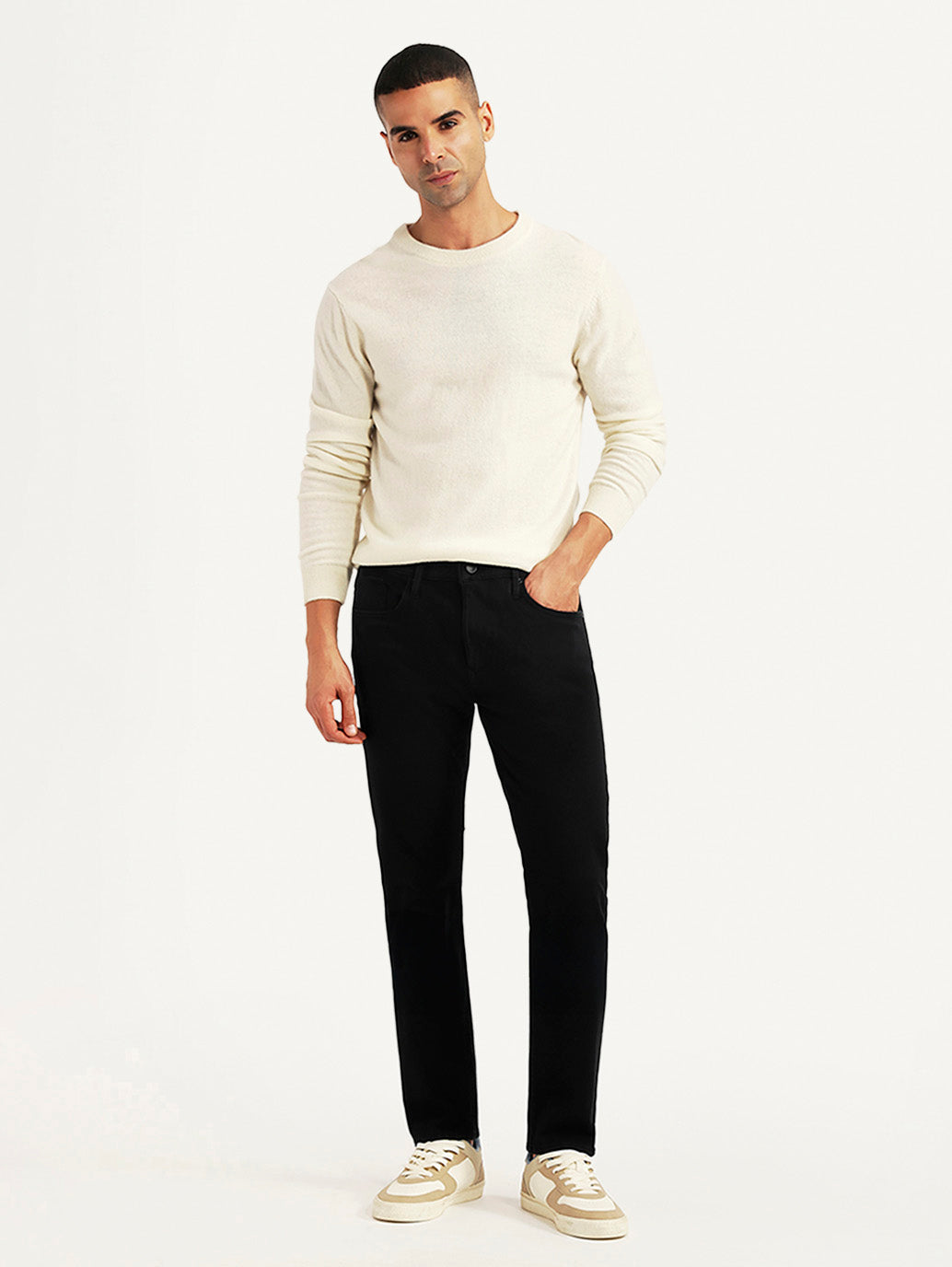 Men's Redloop 512 Black Slim Tapered Fit Mid Rise Jeans - Front View