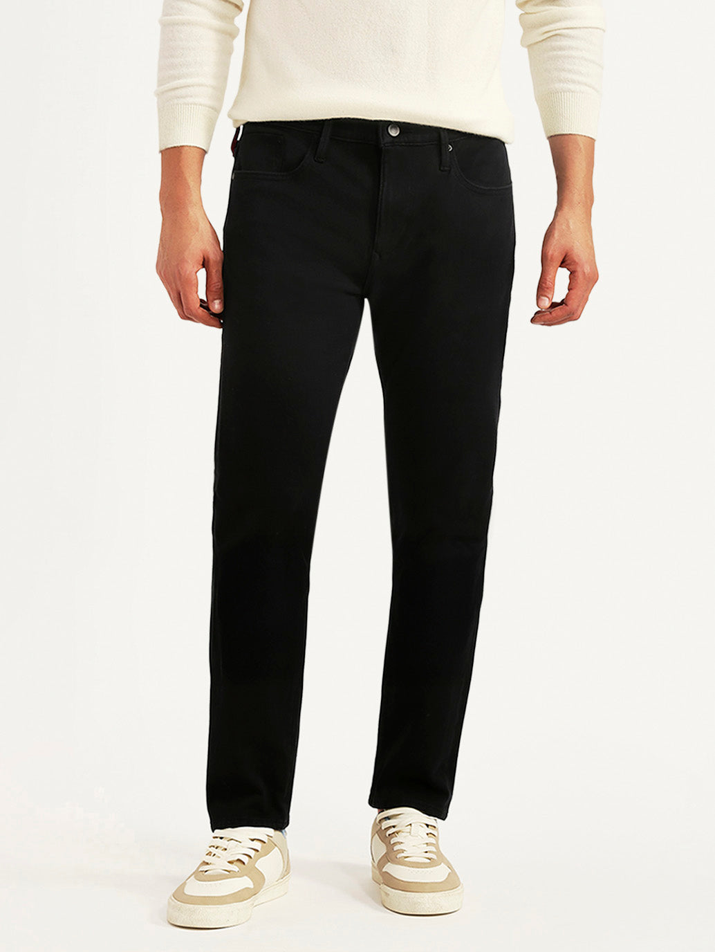 Men's Redloop 512 Black Slim Tapered Fit Mid Rise Jeans - Front View