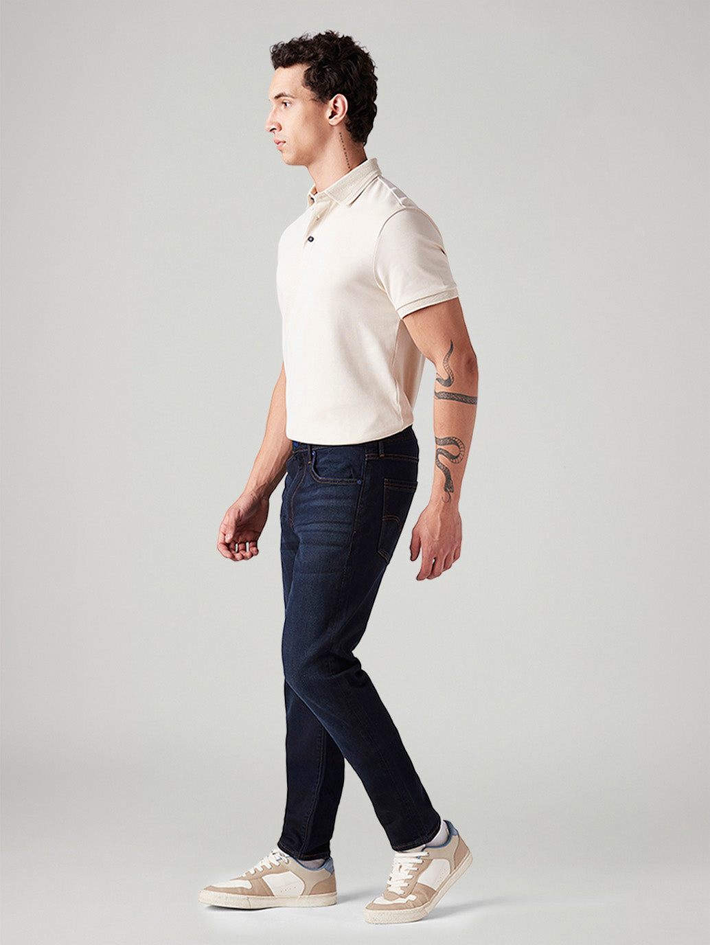 Men's 512 Dark Blue Slim Tapered Fit Mid Rise Jeans - Side View