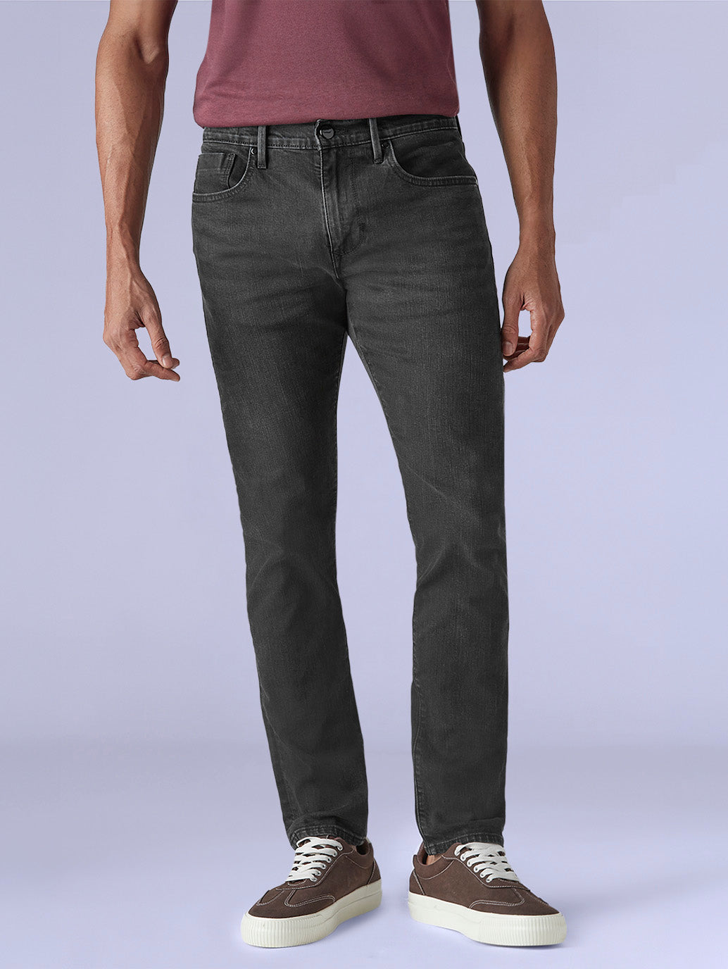 Men's 512 Charcoal Grey Slim Tapered Fit Mid Rise Redloop Jeans - Front View