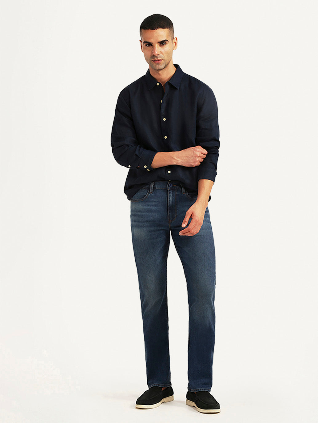 Men's Redloop 513 Dark Blue Slim Straight Fit Mid Rise Jeans