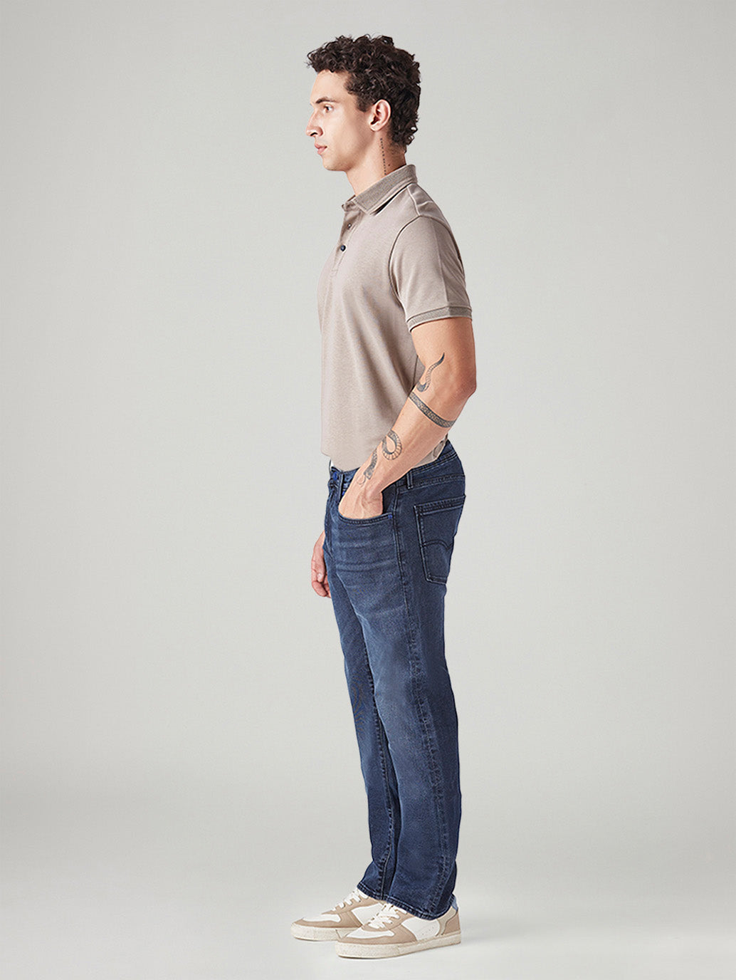 Men's 513 Blue Slim Straight Fit Mid Rise Redloop Jeans - Side View