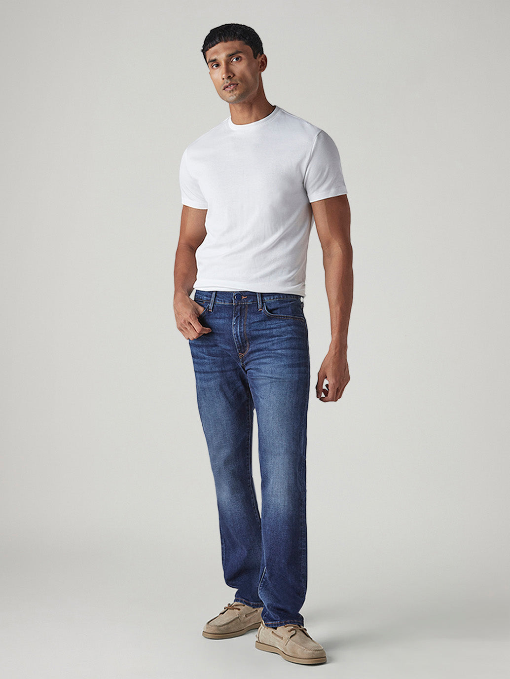 Men's 513 Blue Slim Straight Fit Mid Rise Redloop Jeans - Styleshot View