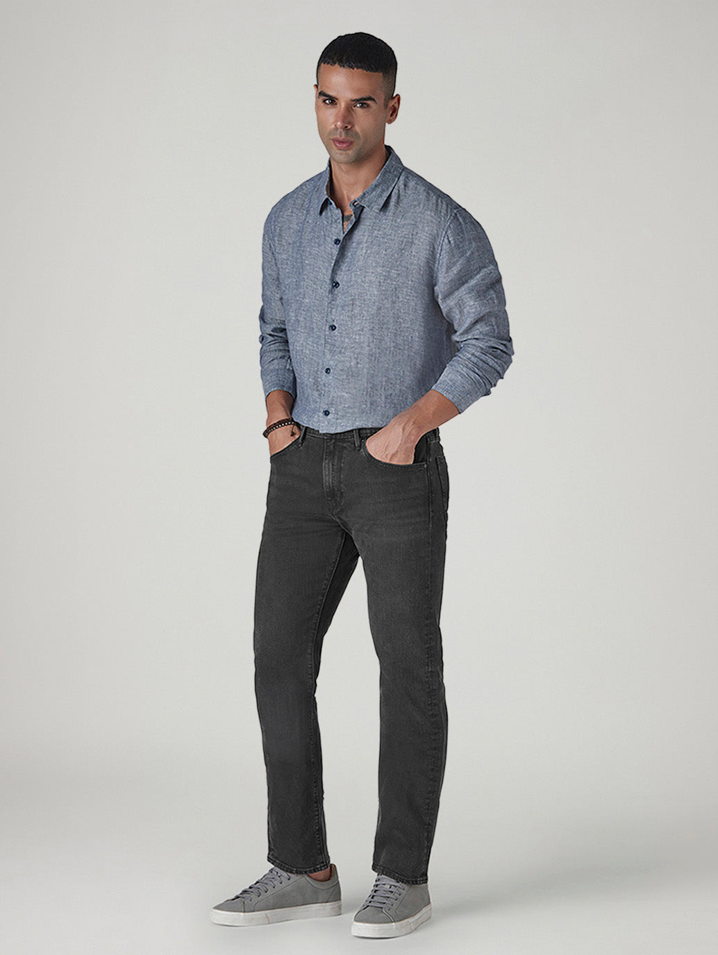 Men's 513 Charcoal Grey Slim Straight Fit Mid Rise Redloop Jeans - Styleshot View