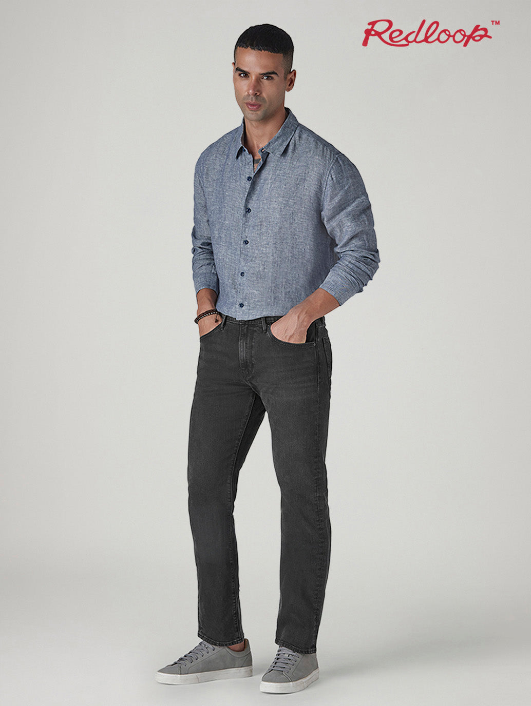 Men's 513 Charcoal Grey Slim Straight Fit Mid Rise Redloop Jeans