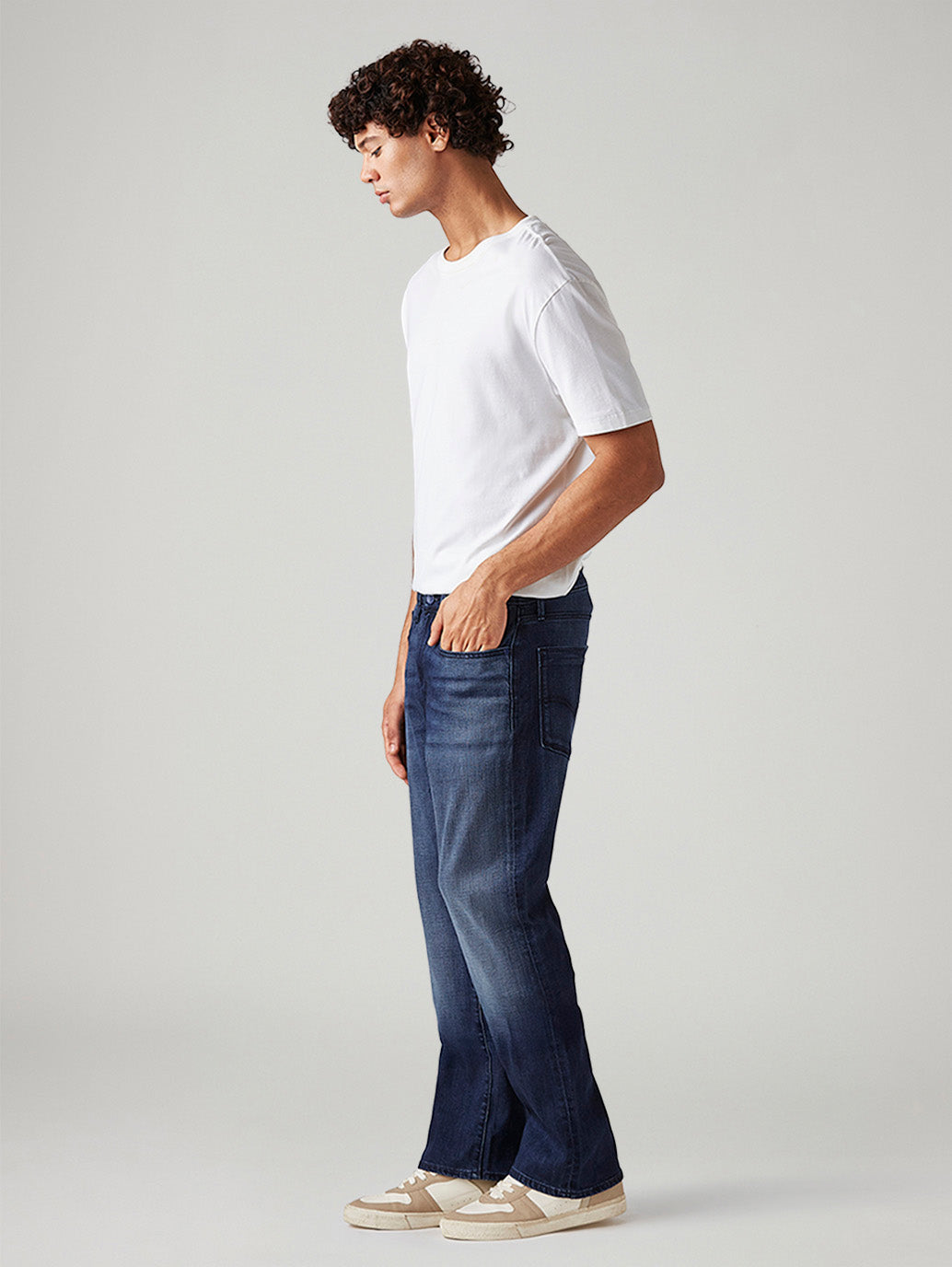 Men's 527 Dark Blue Bootcut Fit Mid Rise Redloop Jeans - Side View