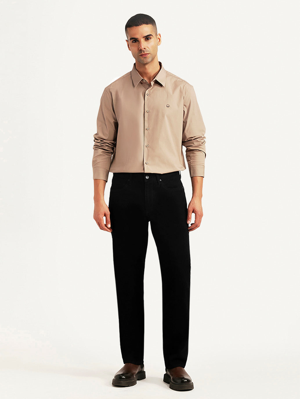 Men's Redloop 541 Black Tapered Fit Mid Rise Jeans - Front View