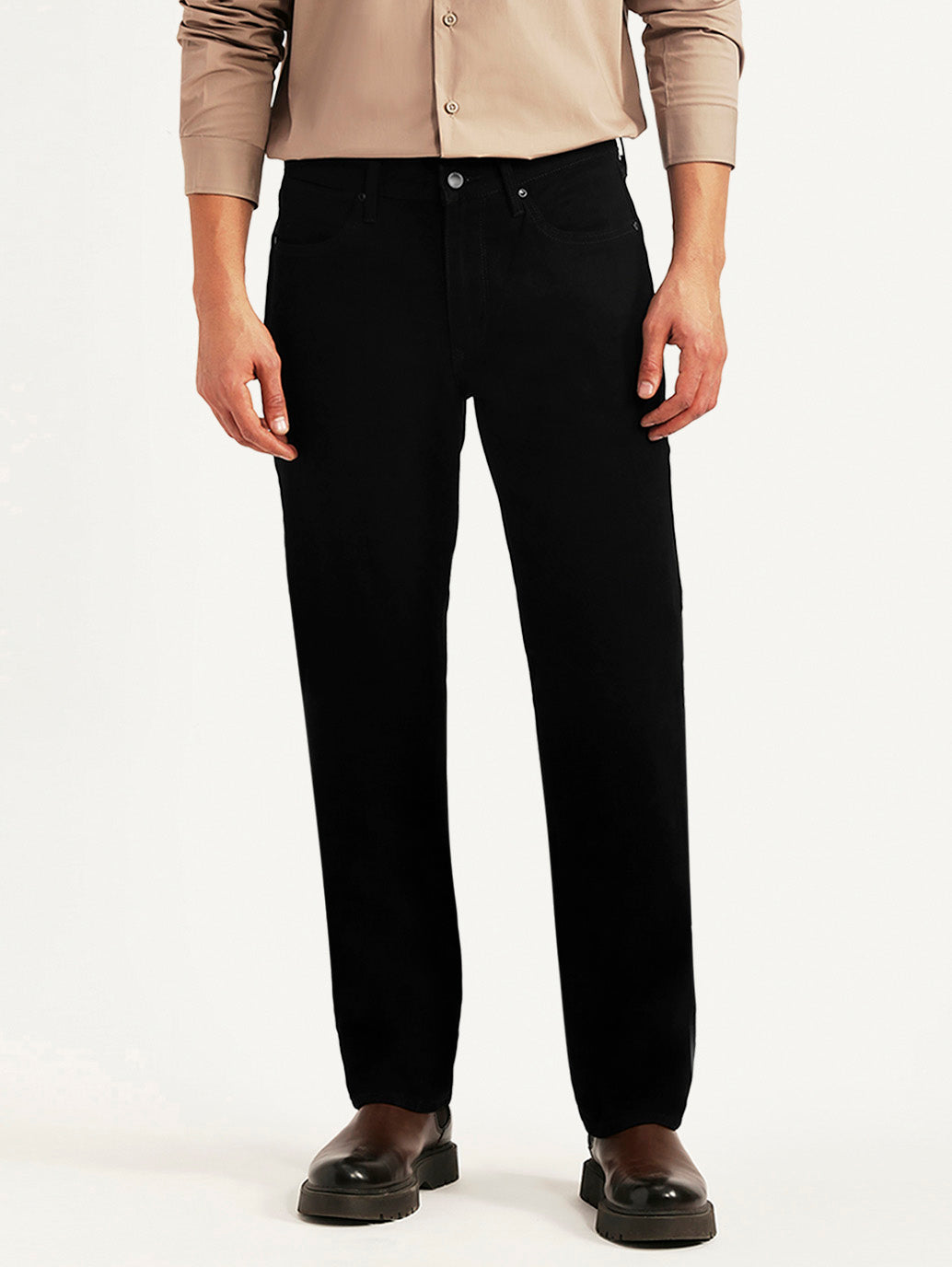 Men's Redloop 541 Black Tapered Fit Mid Rise Jeans - Front View