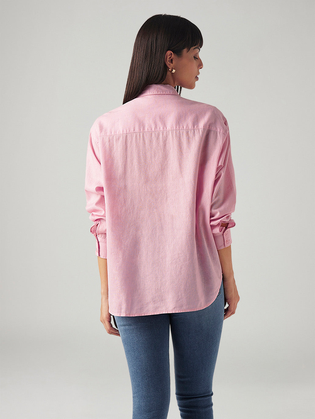 Women's Solid Relaxed Fit Linen Shirt - Back View