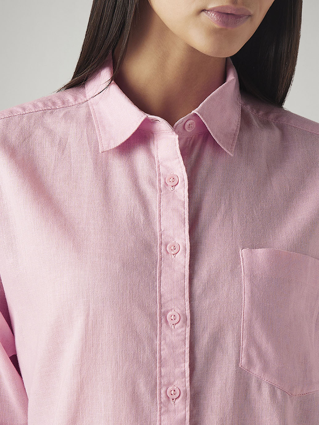 Women's Solid Relaxed Fit Linen Shirt - Detail View