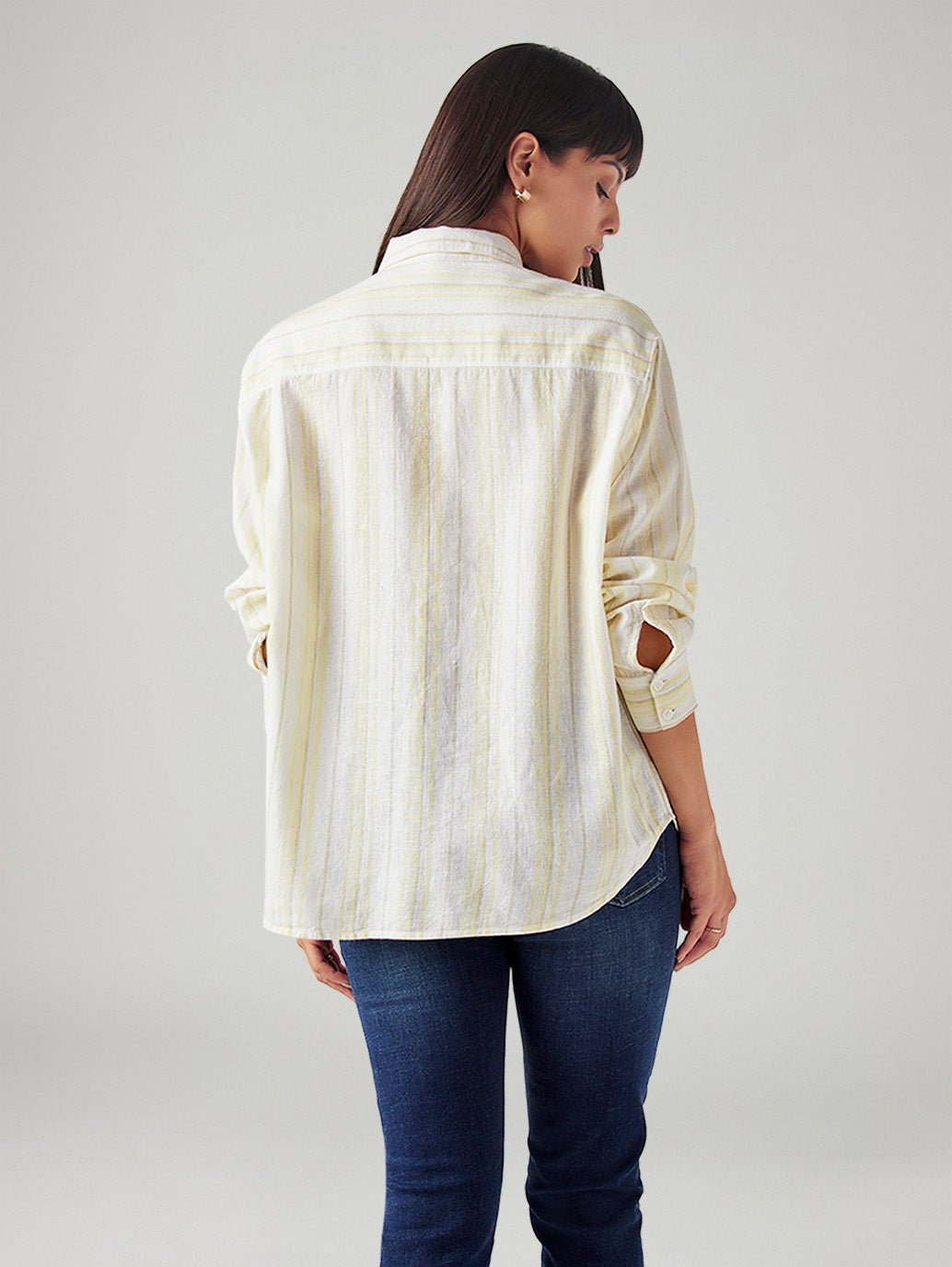 Women's Striped Relaxed Fit Linen Shirt - Back View